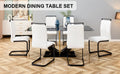 Table And Chair Set, Modern Dining Table, Patterned Table Top And Black Mdf Table Legs, Soft And Comfortable Dining Chair, Perfect For Dinner, Meetings, Home And Office Decor White Black Mdf Glass