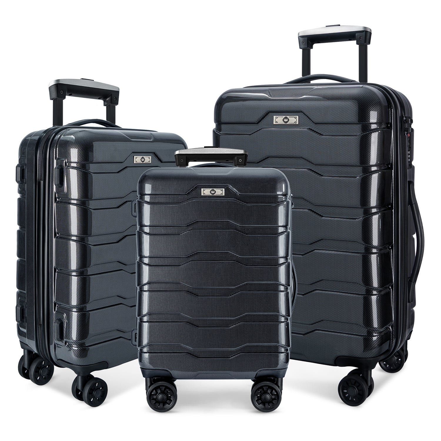 Luggage 3 Piece Sets With Spinner Wheels Abs Pc Lightweight Tsa Lock 20' 24' 28' , Polka Dot Black Abs Pc