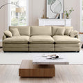 Oversized Modular Cushioned Sofa,With 3 Ottomans To Work As Sleeper Sofa Beds, 3 Seater Sofa With 3 Footstools,Tan Corduroy Fabric Tan Corduroy 3 Seat