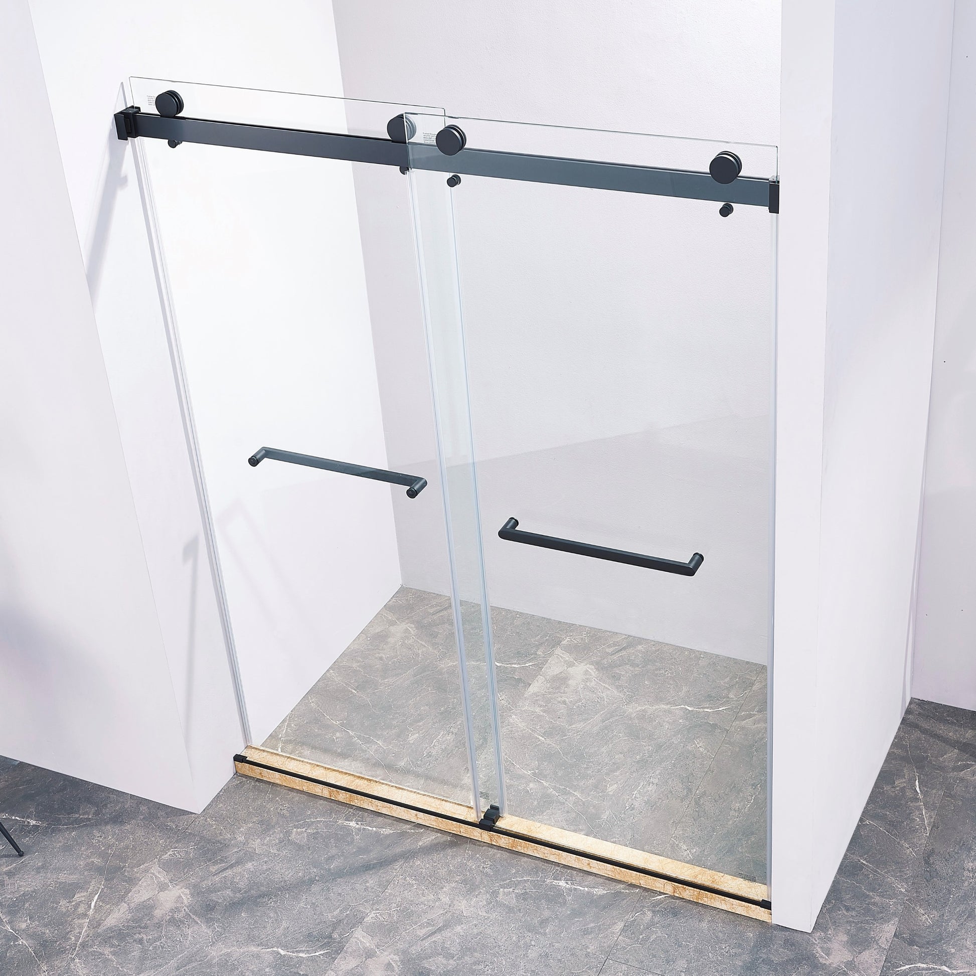 56 60"W X 75"H Frameless Double Sliding Shower Door, 304 Stainless Steel In Matte Black, 5 16" 8Mm Thick Sgcc Tempered Clear Glass. Matte Black Bathroom Classic,Luxury,Modern Glass Stainless Steel