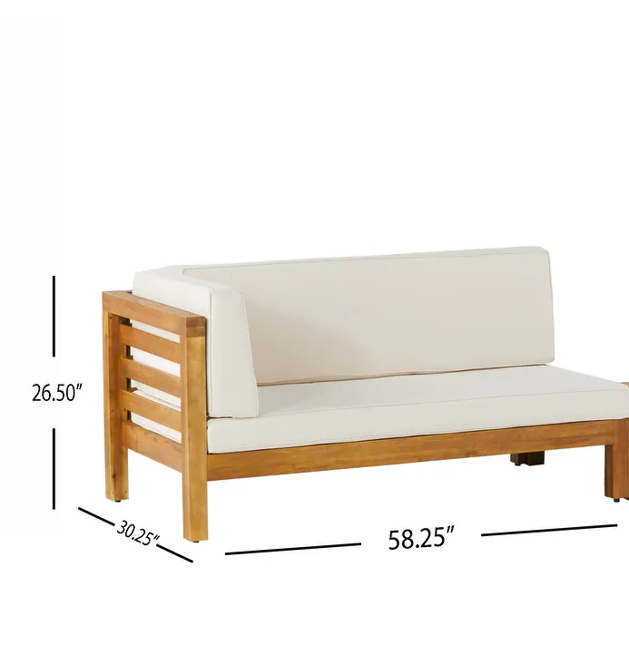 Oana Outdoor Wooden Sectional Set With Cushions, Beige Beige Acacia Wood