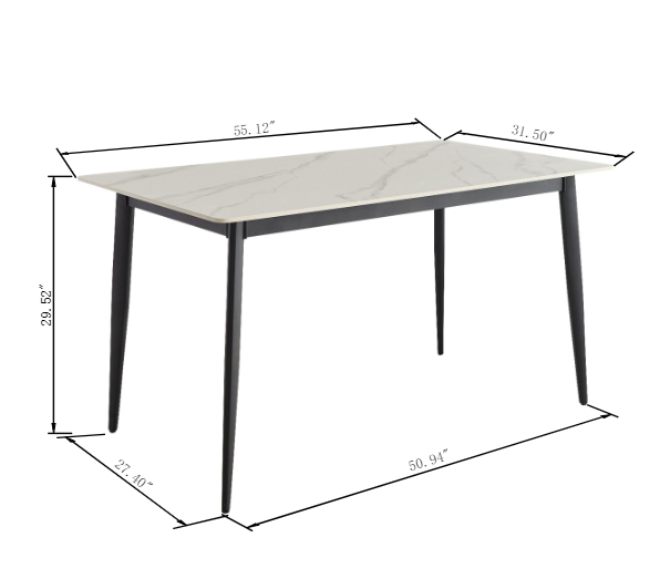 Dining Table Table 55" Rectangular White Kitchen Table With Porcelain Table Top And Metal Legs,Dining Room Table For 4,Mid Century Dinner Table For Living Room And Office,Table Only White Black European Ceramic Tile Iron