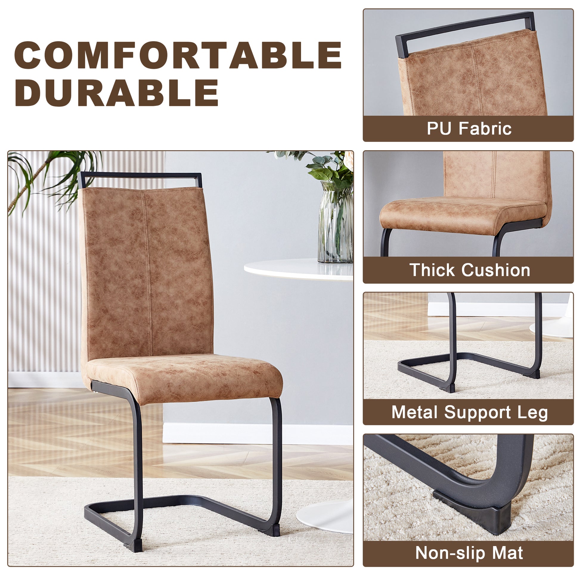 Table And Chair Set. Modern Dining Table With Mdf Top And Beautiful Mdf Legs. Comes With Brown Comfortable Chair With Pu Seat And Metal Legs. Suitable For A Wide Range Of Decorative Styles. Brown,Wood Seats 6 Mdf