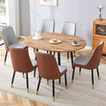 Table And Chair Set.Modern Extendable Wood Mdf Dining Table.The Table Has A Telescopic Design, Suitable For Gatherings Of Different Size.Paired With 6 Chairs With Pu Cushions And Black Metal Legs. Brown,Wood Seats 6 Mdf Metal