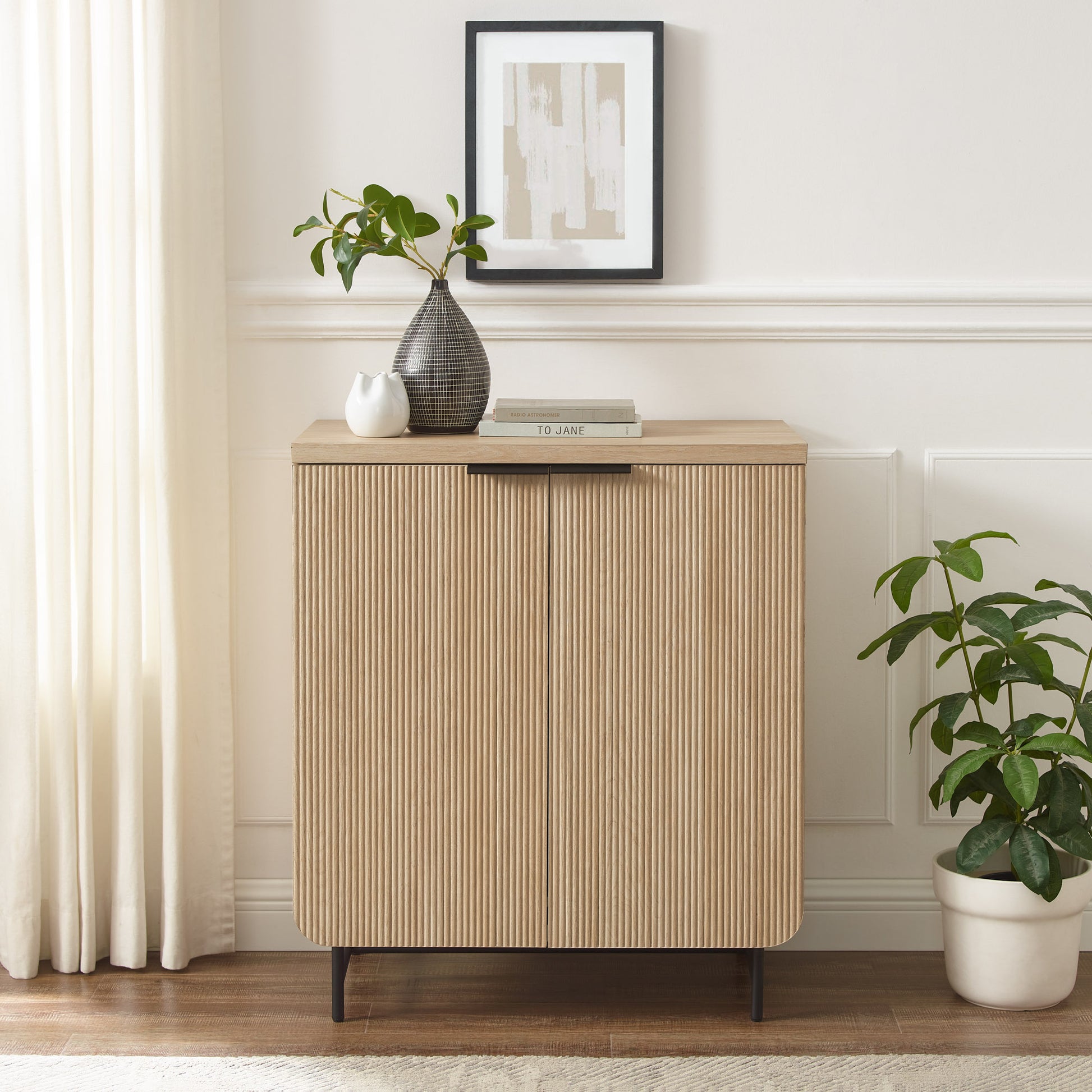 Modern Scandi Fluted Door Storage Console Coastal