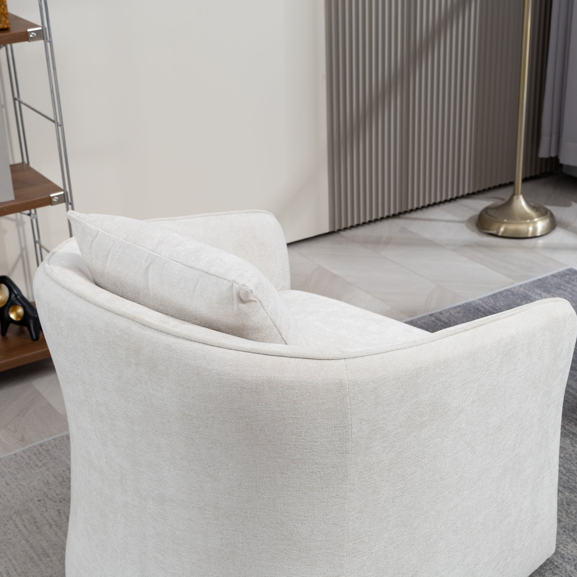 Mid Century Modern Accent Chair With Wood Frame, Upholstered Swivel Chair For Living Room Chairs With Waist Cushion, Reading Armchair For Bedroom Sunroom White Bedroom Modern Foam Velvet