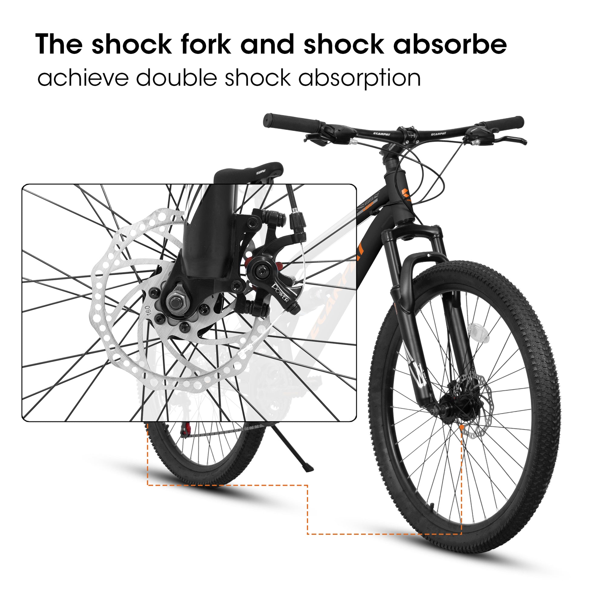 A26207 26 Inch Steel Frame Shock Fork Plus Shock Absorber 21 Speed Unisex Mountain Bike Black Without Wear Resistant Garden & Outdoor Sporty Multifunctional Steel