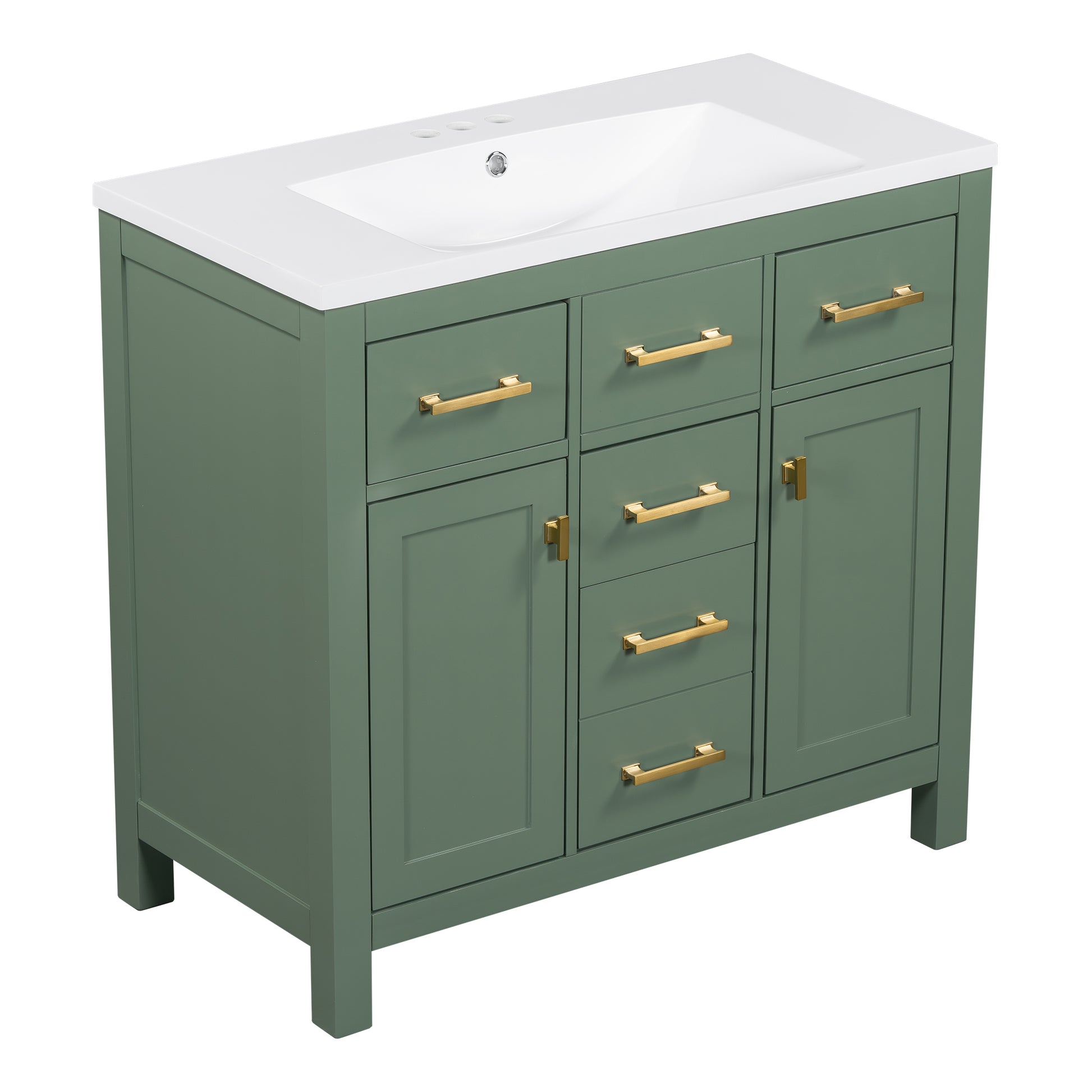 36'' Bathroon Vanity With Resin Sink Combo Set,Modern Freestanding Single Bathroom Cabinet With 4 Drawers & 2 Cabinets,Storage Cabinet For Bathroom, Solid Wood Frame Vanity Set, Green 4 Green 2 2 Adjustable Hinges Bathroom Freestanding Solid Wood Mdf