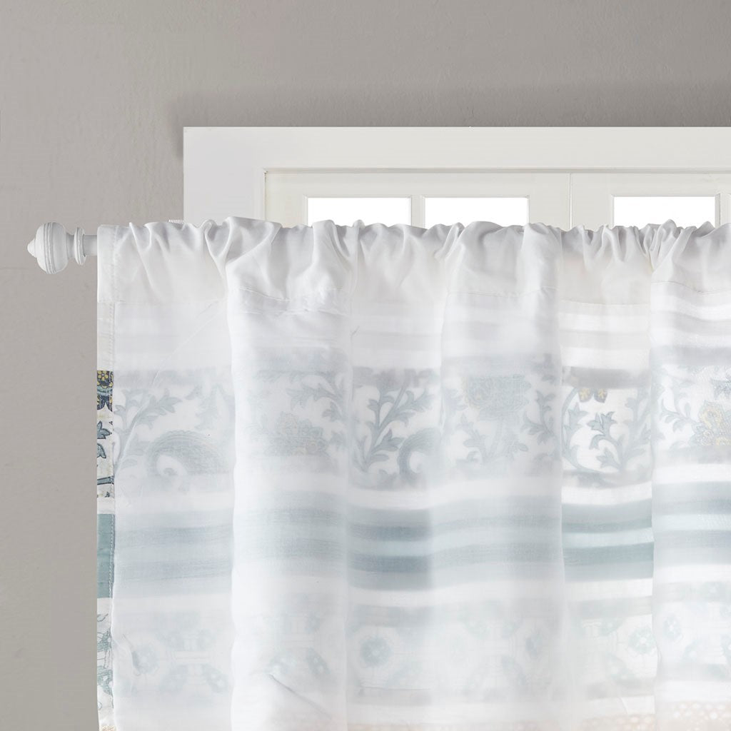 Printed And Pieced Rod Pocket Valance Aqua 50X18" Aqua Cotton