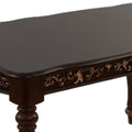 Kipp 78 Inch Dining Table, 2 Extension Leafs, Floral Carved, Oak Brown Wood Brown Wood