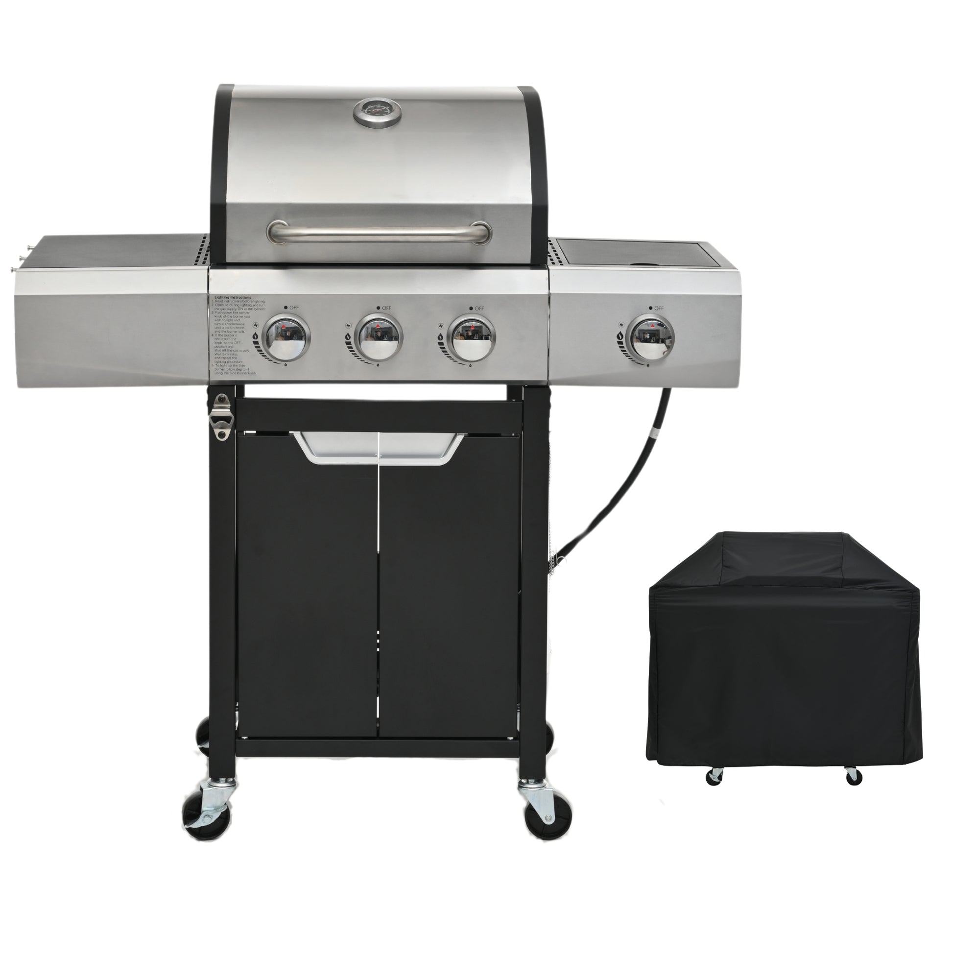 Propane Grill 3 Burner Barbecue Grill Stainless Steel Gas Grill With Side Burner And Cover For Outdoor Bbq, Camping Silver Garden & Outdoor Stainless Steel