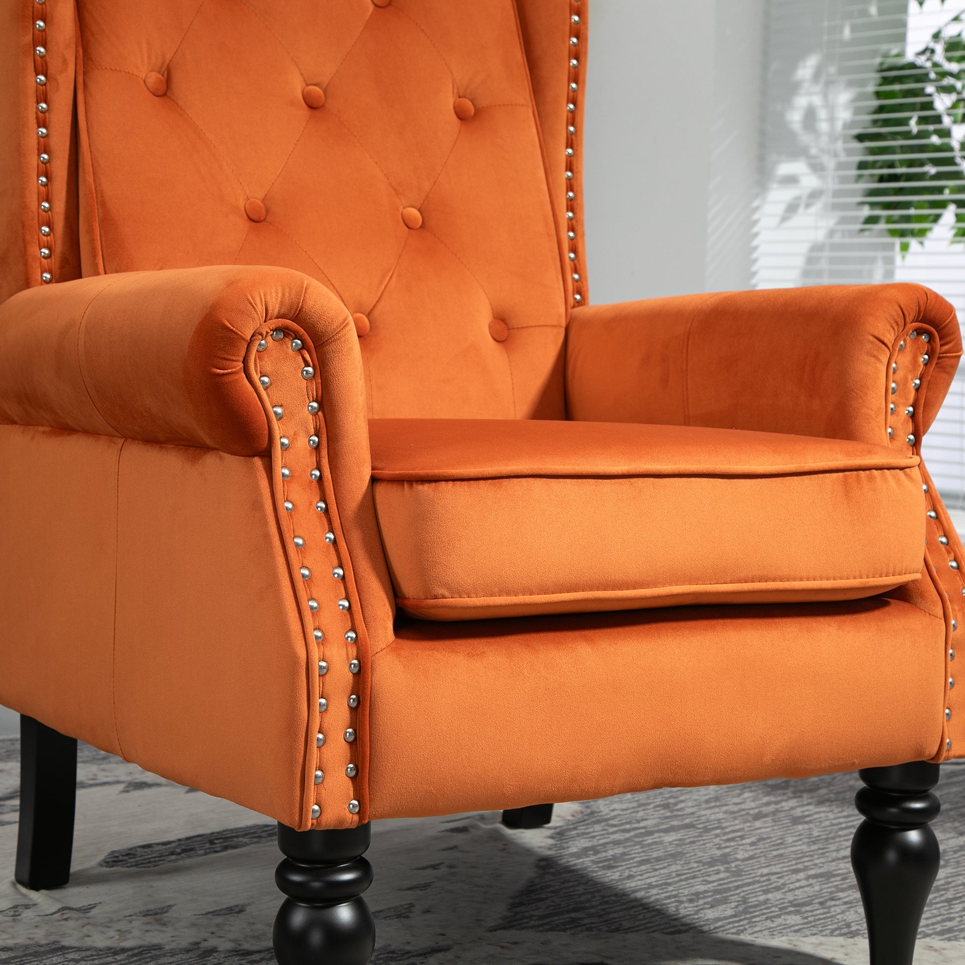 Coolmore Wood Frame Armchair, Modern Accent Chair Lounge Chair With Sturdy Wood Legs For Living Room Bedroom Orange Orange Foam Velvet