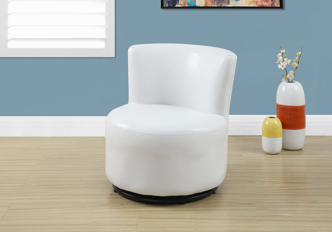 Juvenile Chair, Accent, Kids, Swivel, Upholstered, White Leather Look, Contemporary, Modern White Foam Faux Leather