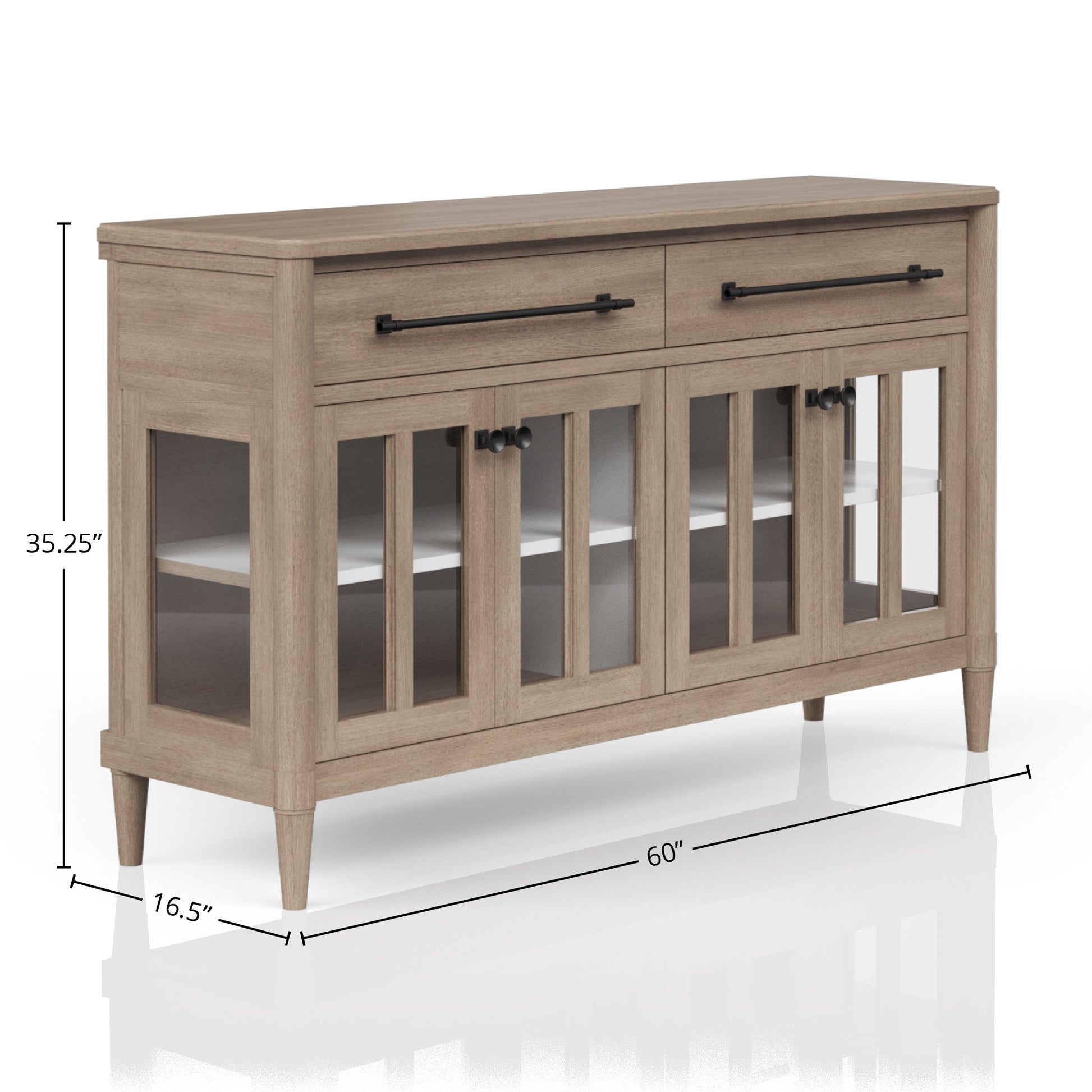 Power Raedy Buffet With Glass Cabinet Doors Sand Solid Wood Mdf