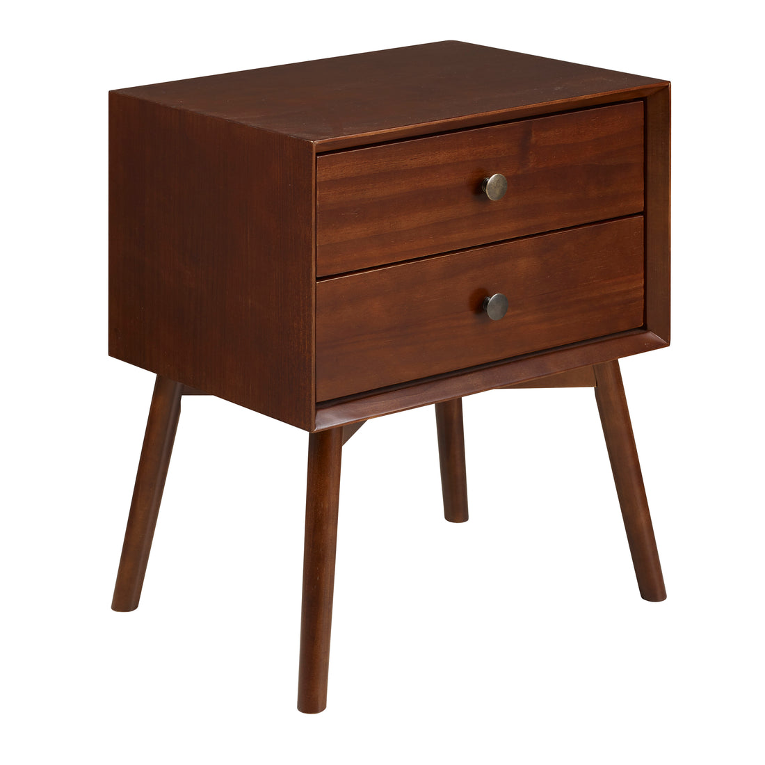 Mid Century Modern Double Drawer Solid Wood Nightstand Walnut Walnut Pine