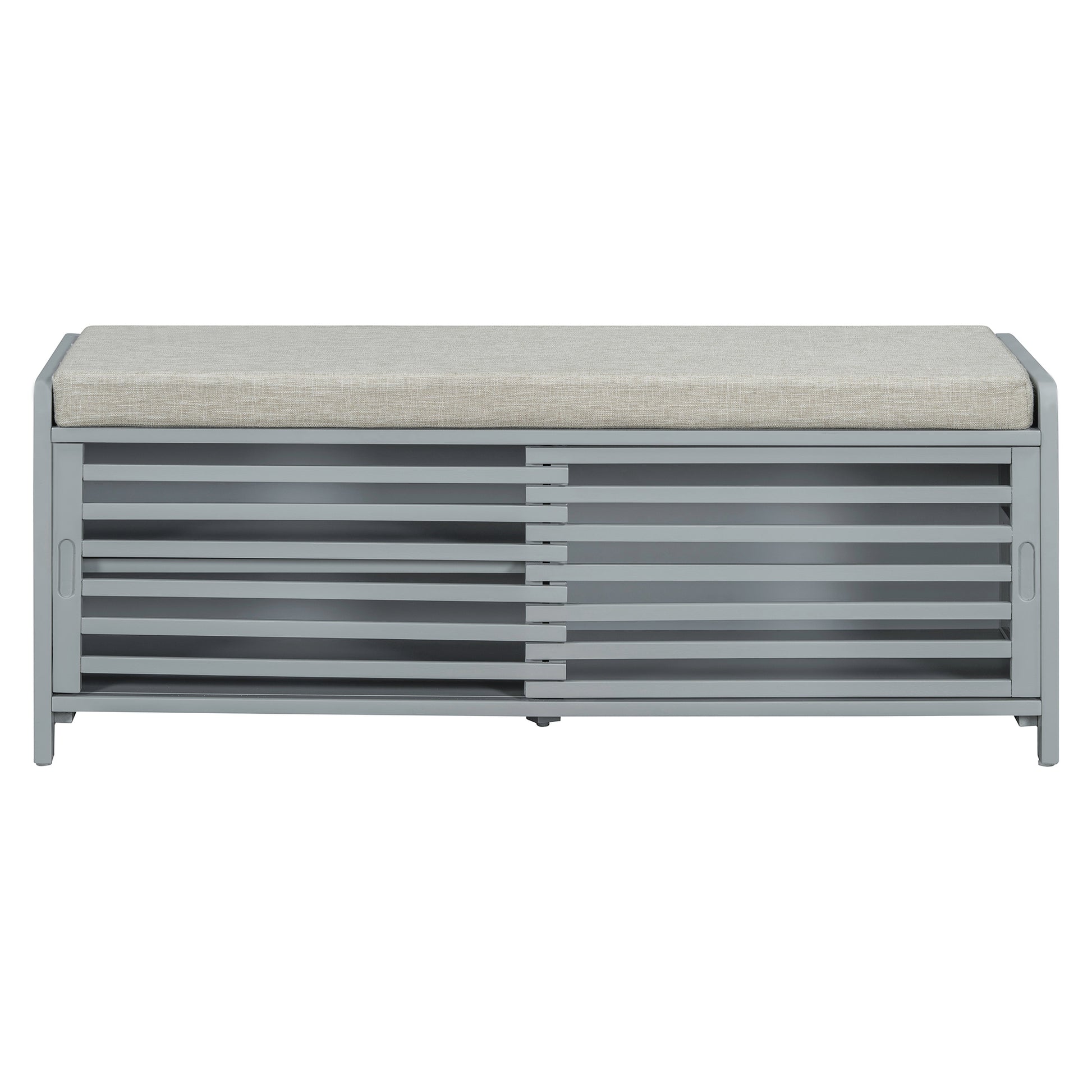 Distressed Shutter Storage Bench With Acacia Veneer For Retro Charm For Living Room, Entryway Grey Grey Mdf