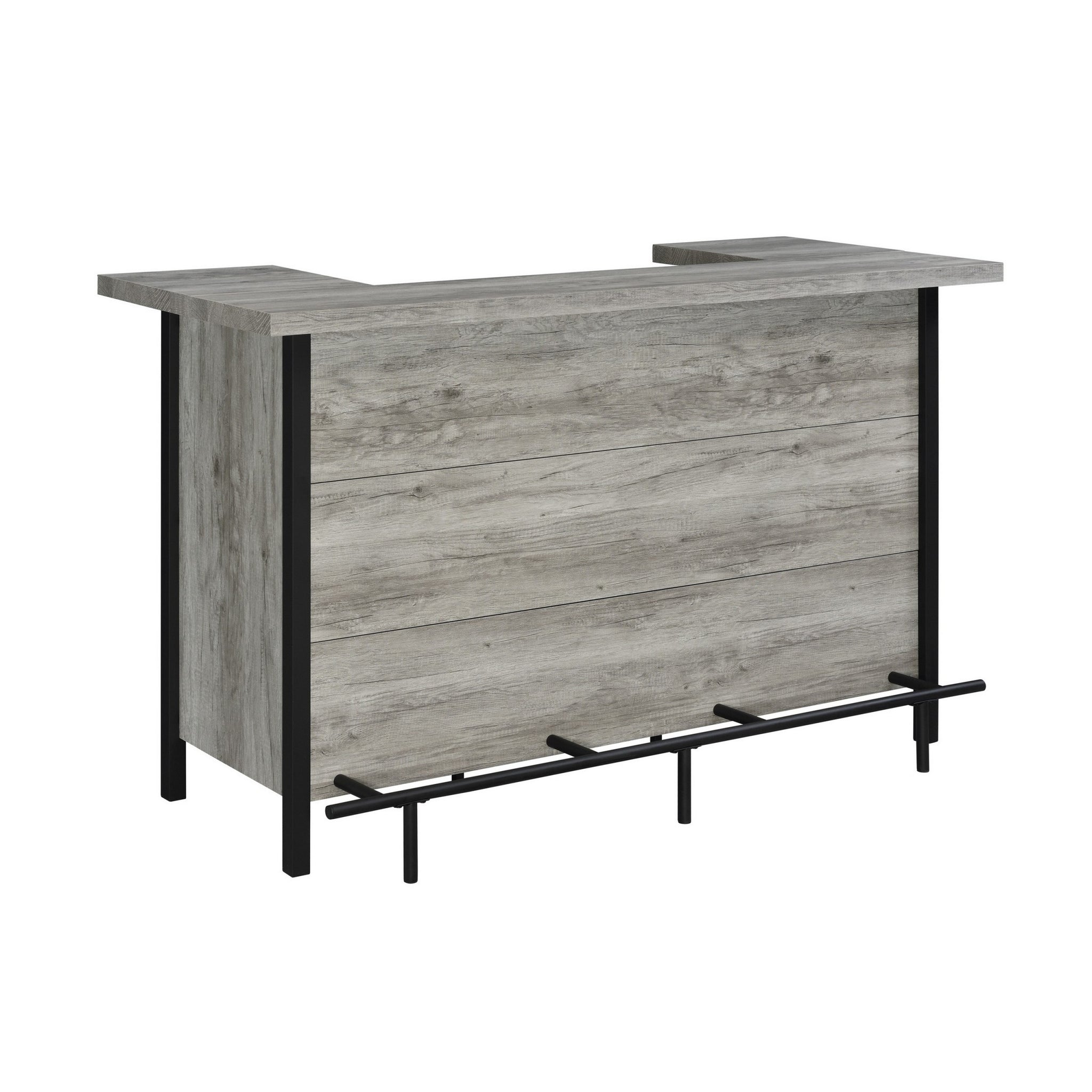 71 Inch Rectangular Home Bar Serving Unit, Storage Shelves, Two Tiers, Gray Gray Metal