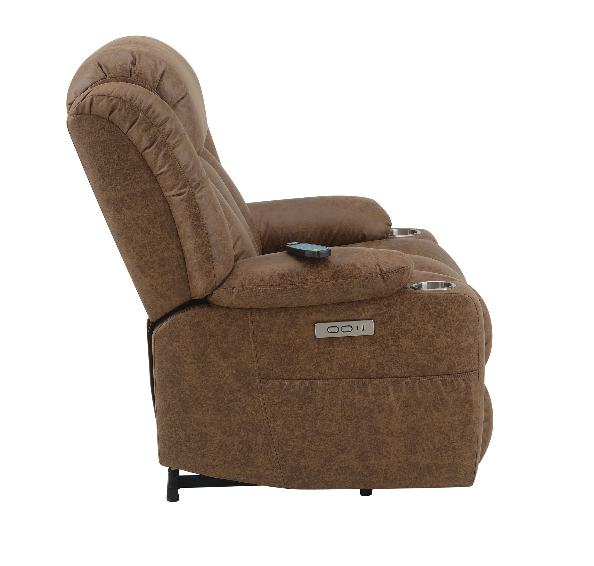 Omarion Power Recliner W Lift, Heating & Massage, Brown Leather Aire Lv02997 Brown Upholstered