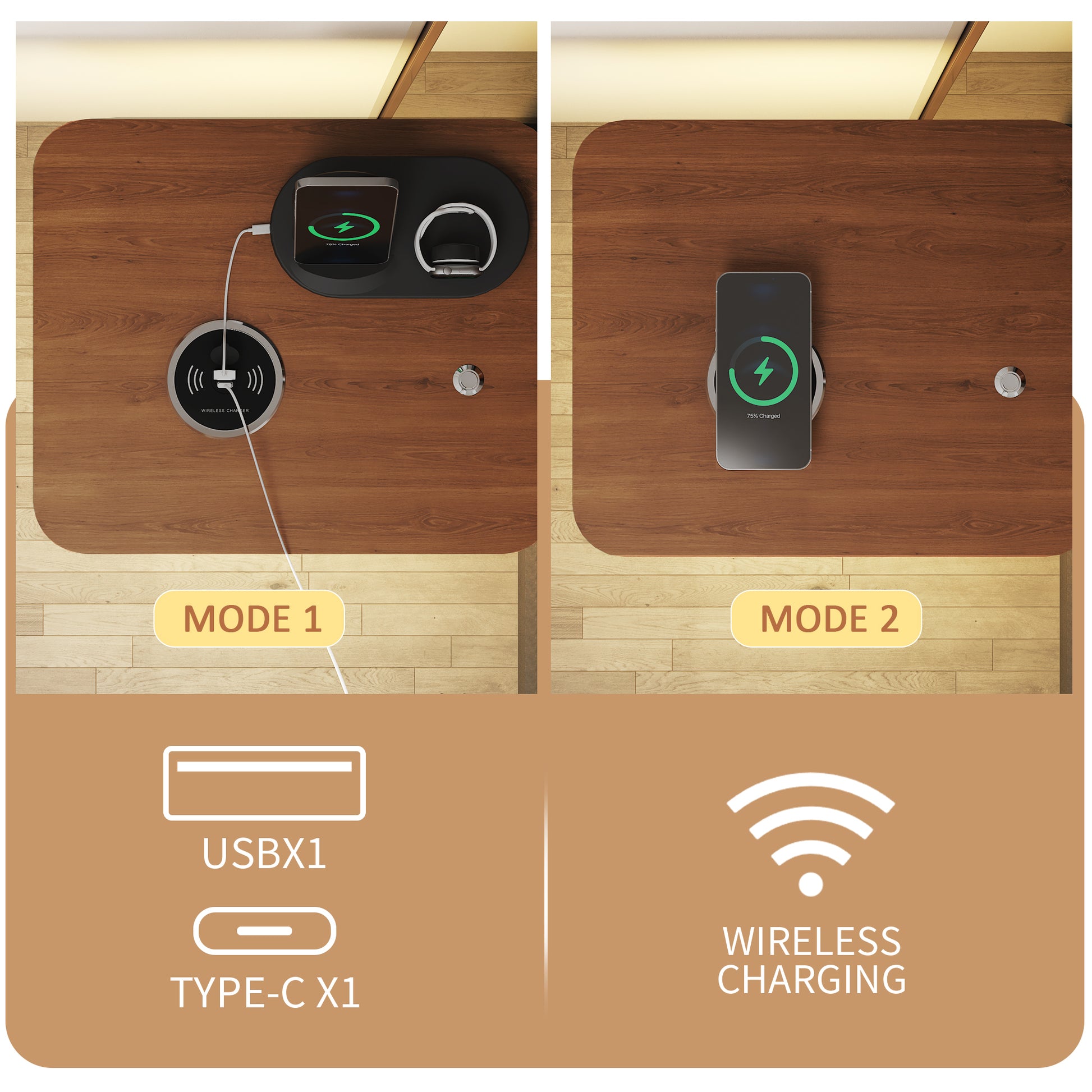 Queen Size Metal Bed Frame With Upholstered Headboard, With Wireless Charging And Usb A & Usb C, Touch Led Light,Oval Shaped Platform Bed With Under Bed Storage, No Box Spring Needed, Vintage Brown Box Spring Not Required Queen Antique Brown Metal