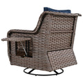 K&K 5 Pieces Outdoor Patio Furniture Set With Pet House Cool Bar And Retractable Side Tray, Rattan Wicker Patio Swivel Rocking Chairs Set Of 2 With Ottomans For Backyard, Porch, Balcony, Navy Blue Yes Rocker & Glider Navy Blue Seats 2 Weather Resistant