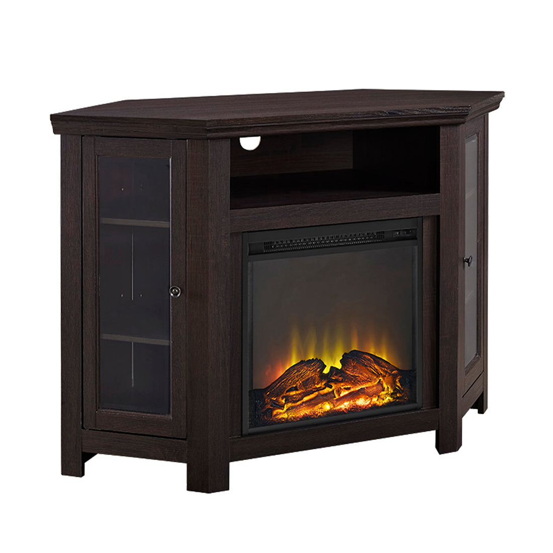 Classic Glass Door Fireplace Tv Stand For Tvs Up To 55" Espresso Espresso Mdf