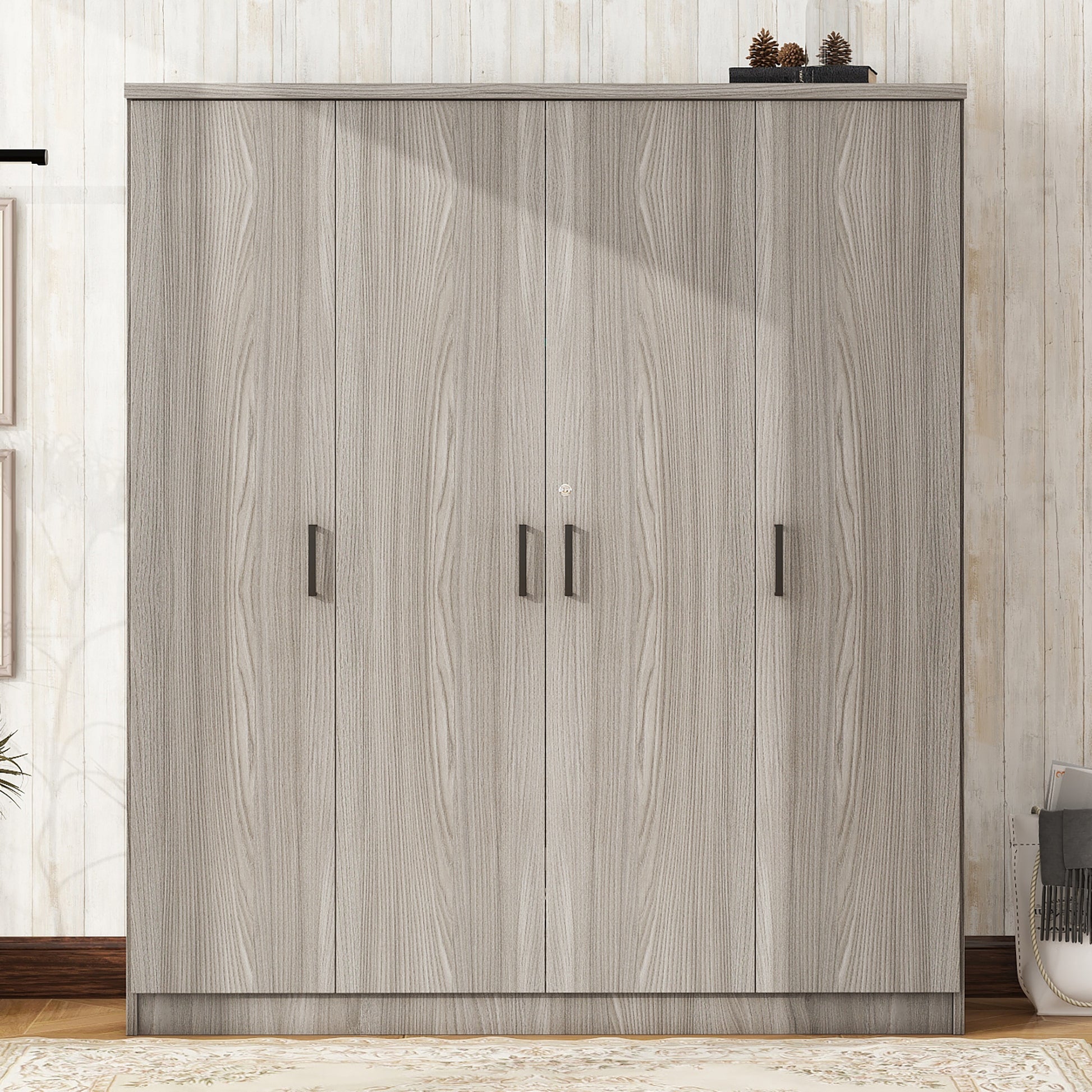 4 Door Wardrobe With 1 Drawer, Gray Grey Gray Bedroom Contemporary Mdf