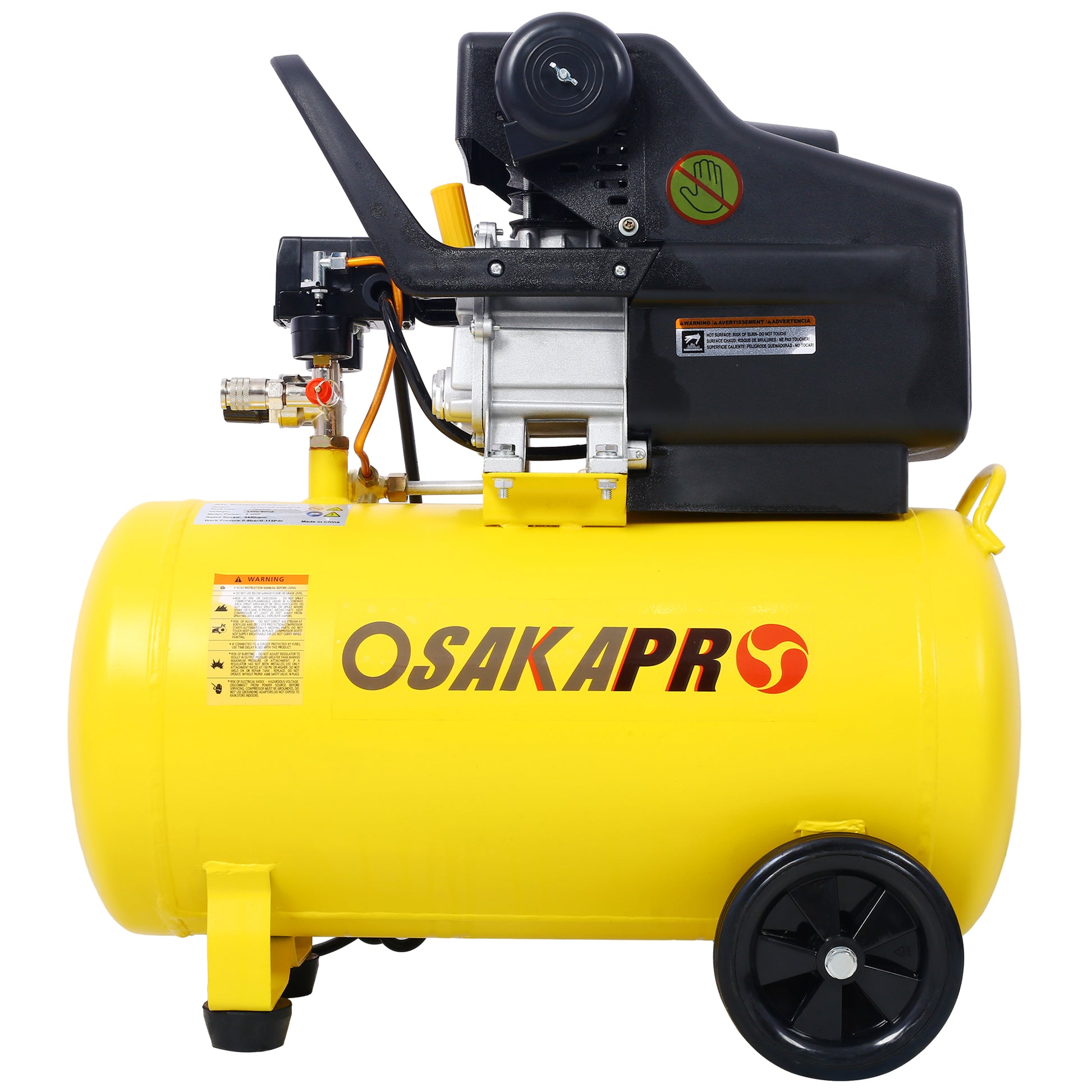 4.5Hp Portable 13 Gallons Oil Lubricated Air Compressor Tank Ultra Quiet Horizontal Tank Adjustable Pressure With Built In Wheel Yellow Metal