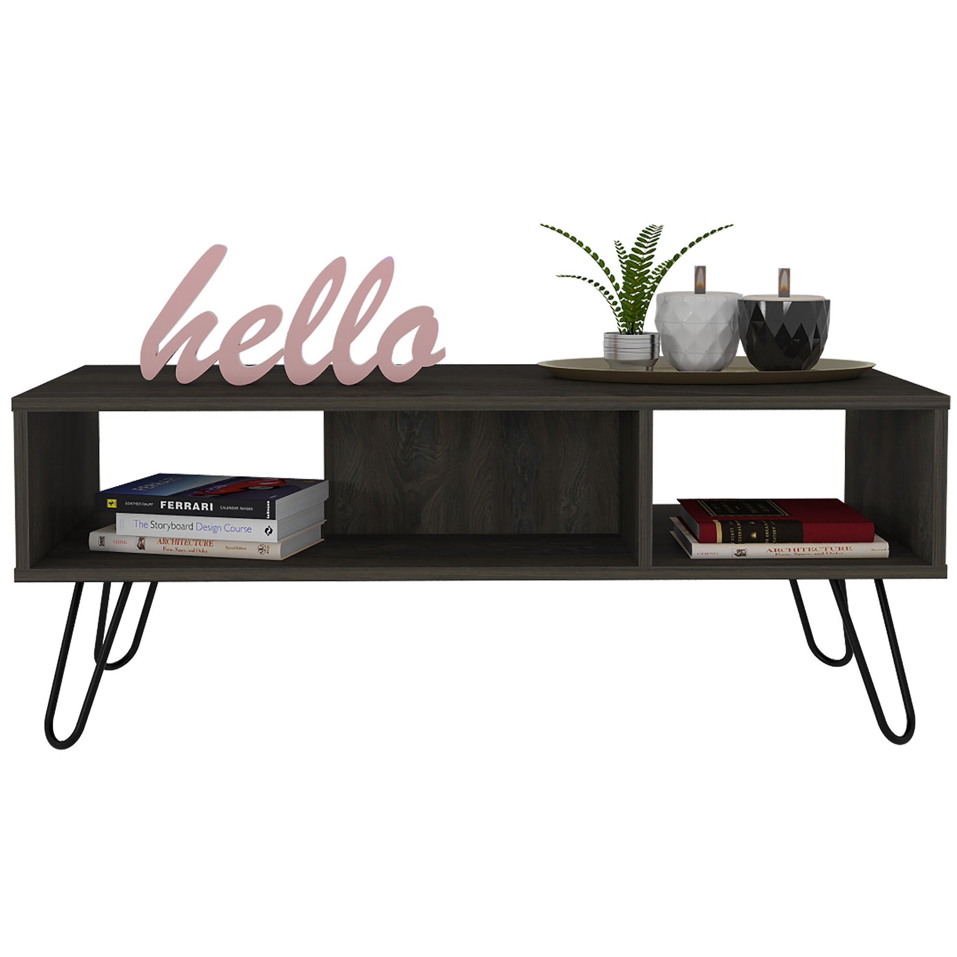 Vassel Coffee Table, Hairpin Legs, Two Shelves Espresso Brown Primary Living Space Modern Freestanding Rectangular Shelves Coffee & End Tables Rectangular Particle Board Particle Board