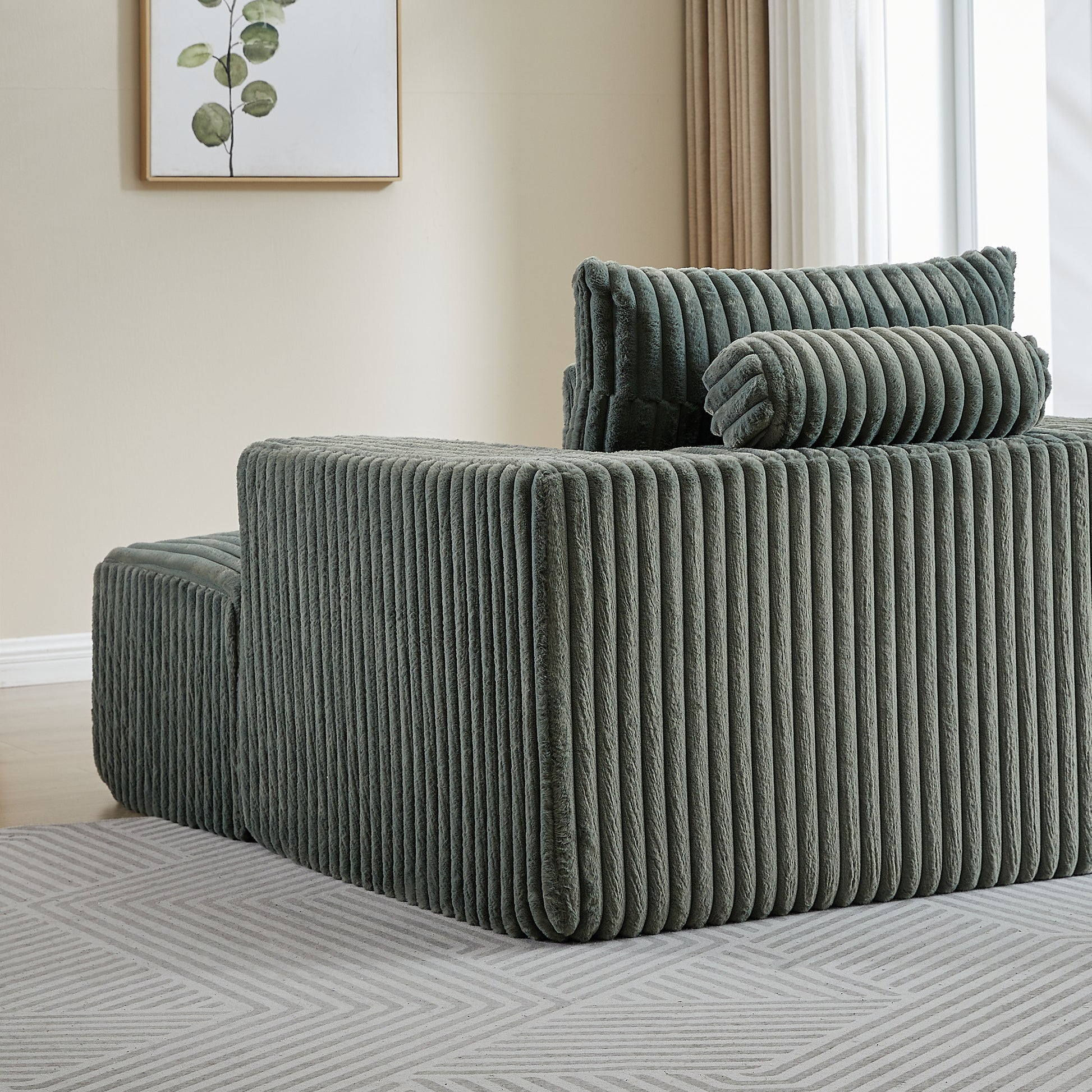 62.5 Inch Corduroy Sponge Sofa Lounge Chair With Removable Footrest,No Assembly Required,Fluffy Modern Sleeper Chair For Indoor Living Room Bedroom Army Green Foam Corduroy 1 Seat