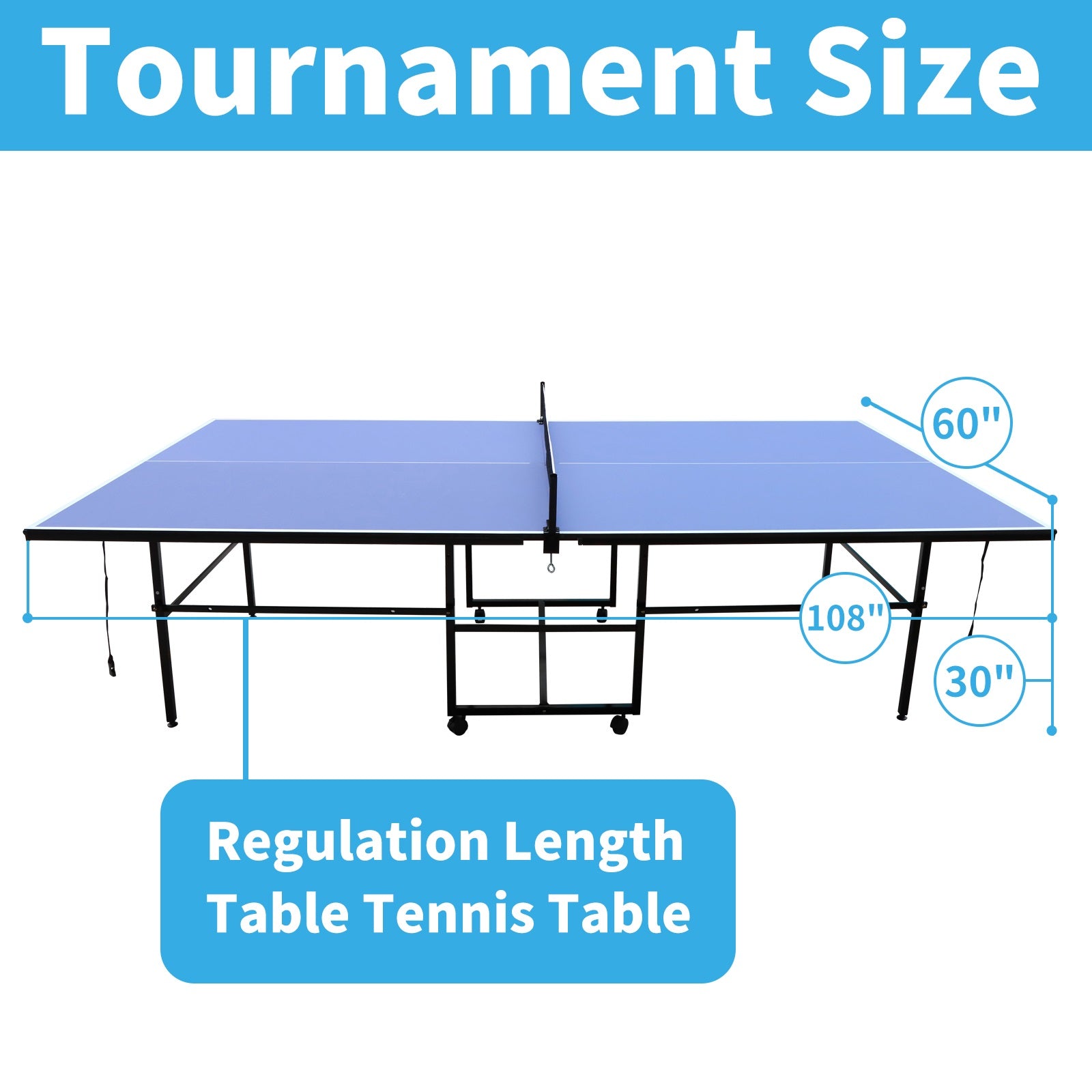 Table Tennis Table, 9Ft Foldable & Portable Ping Pong Table Set With Net For Indoor Outdoor Game Balls Sports Blue Foldable Mdf