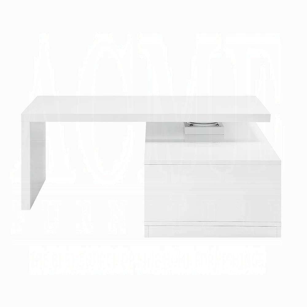 White And Black High Gloss Coffee Table With Swivel Top White Black Primary Living Space Contemporary Drawers Rectangular Wood Metal