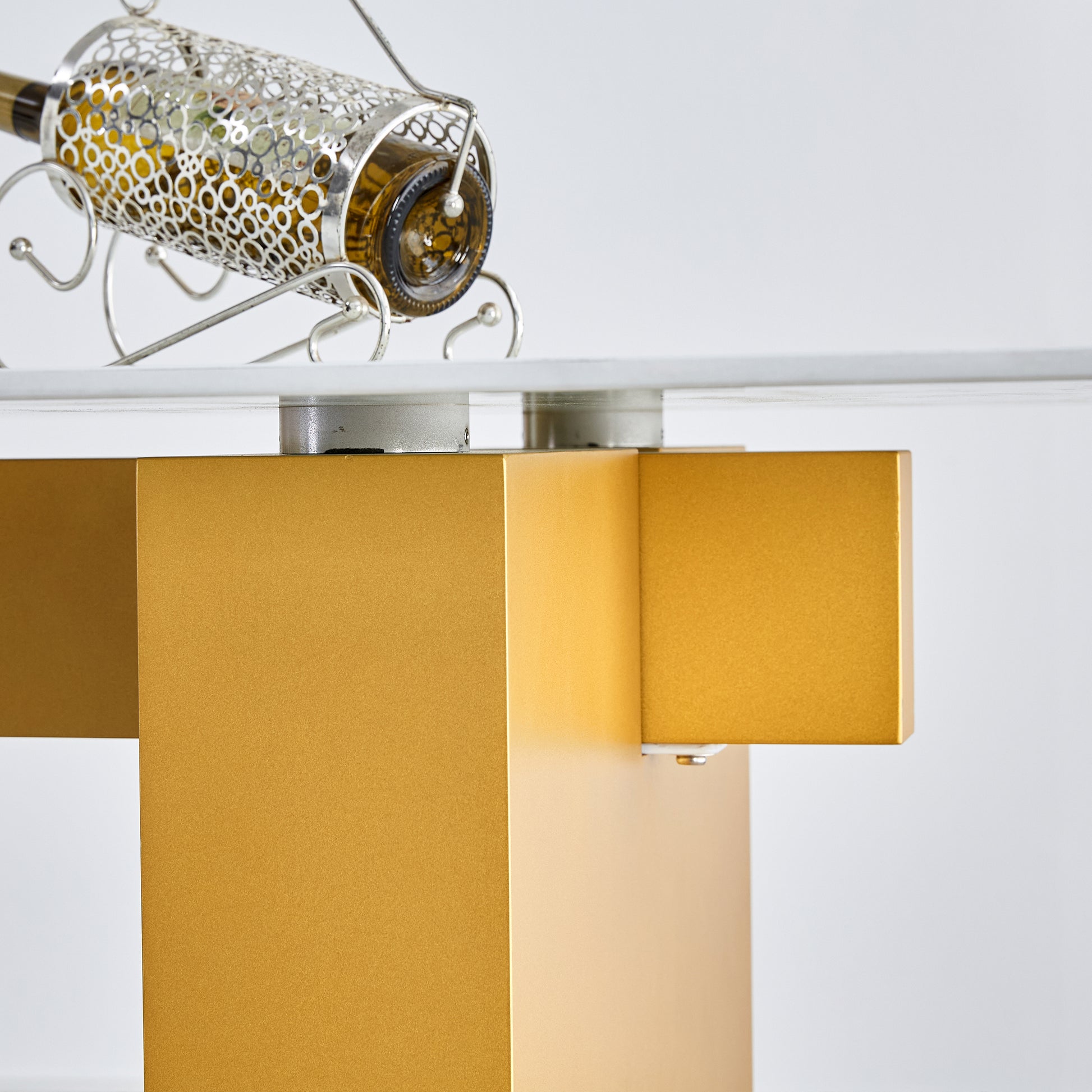 Large Modern Rectangular Table With 0.4 Inch Patterned Tabletop And Large Mdf Table Legs, Suitable For Kitchen, Dining Room, And Living Room 71 "* 35.4" * 30 " 1546 Gold Mdf Glass