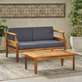 Aston Acacia Wood Outdoor Loveseat Set Loveseat&Coffee Table Teak Finish Dark Gray Cushion Teak Acacia Wood