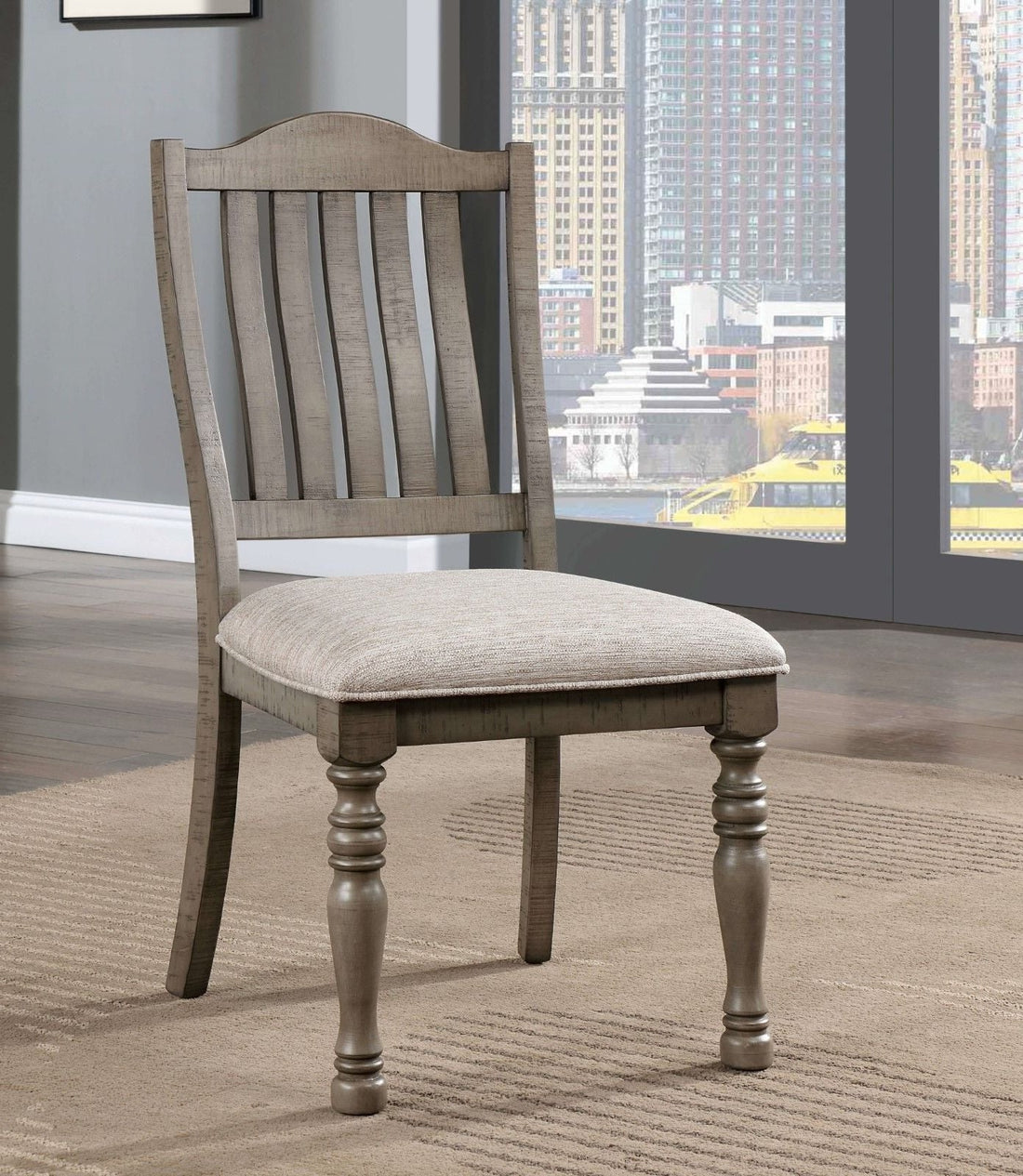 Transitional Style 2Pcs Side Chairs Antique Gray Solid Wood Gray Fabric Dining Room Furniture Chair Turned Legs Antique Gray Dining Room Contemporary,Mid Century Modern,Modern Dining Chairs Set Of 2 Solid Wood