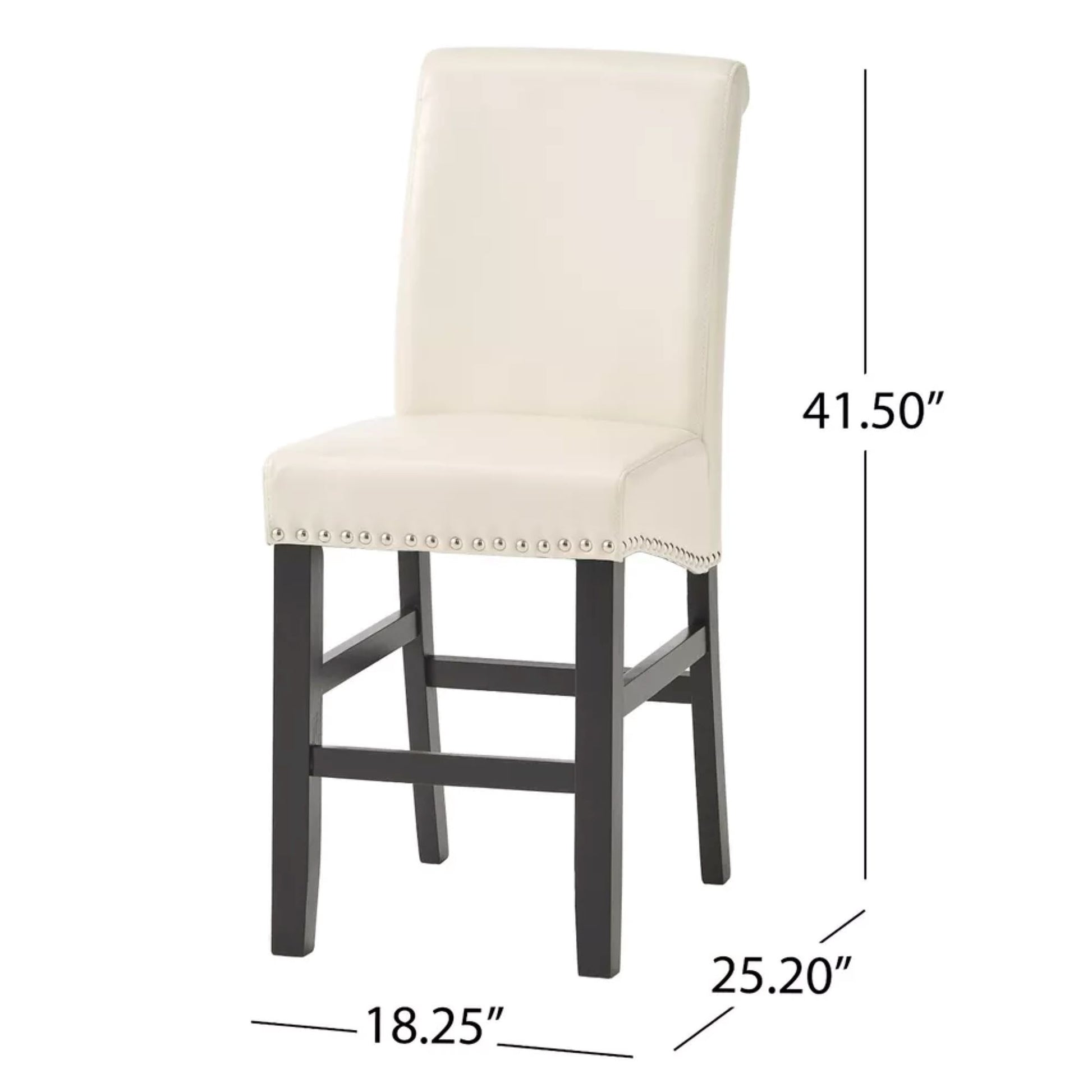 Contemporary Leather Counter Stools,Ivory Dining Chairs With Nail Head Decoration Set Of 2 ,25 Inches Upholstered Dining Chairs Suitable For Kitchen Bedroom Dining Room. Oak Wood Ivory Black Kitchen