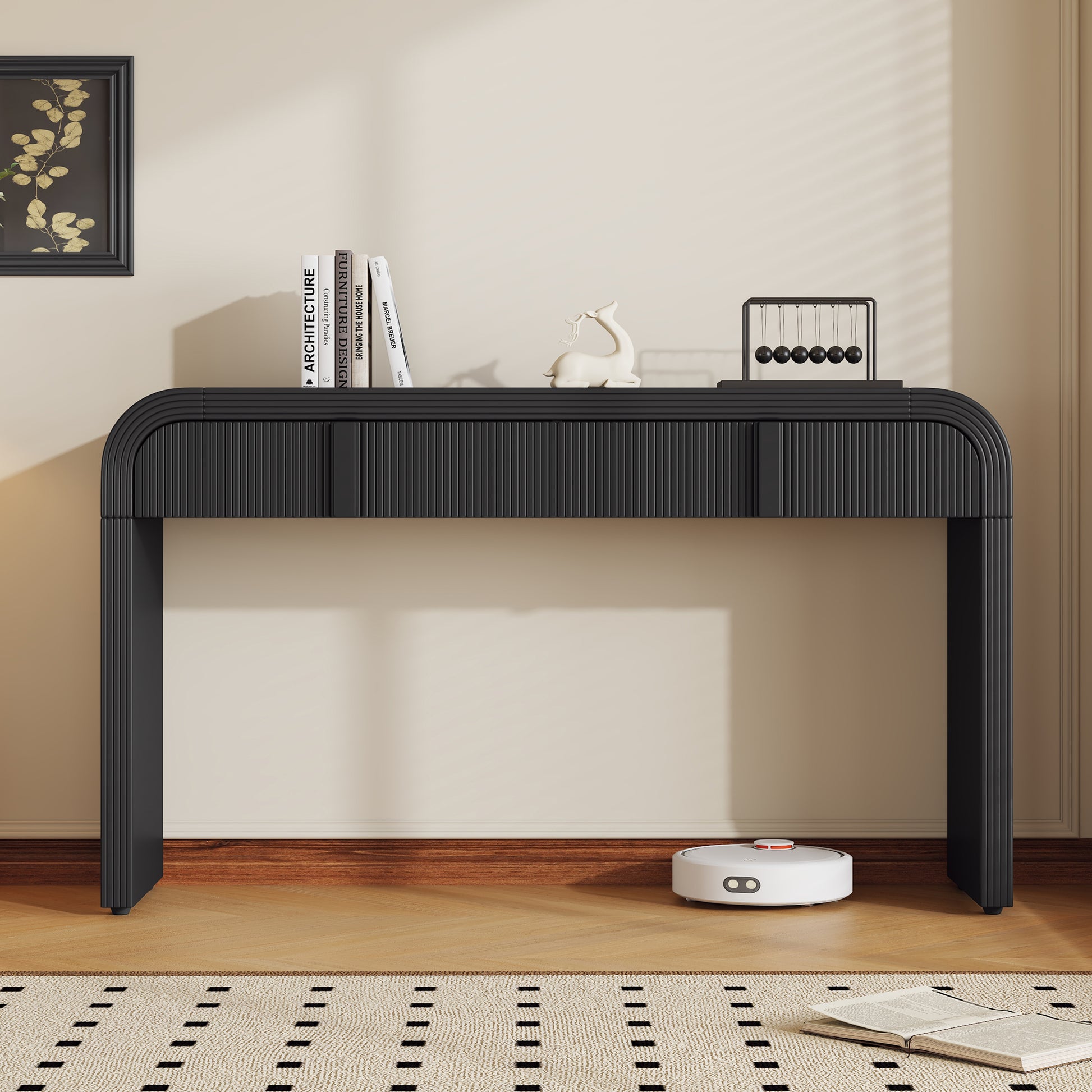 Unique Modern Rounded And Smooth Surface Console Table With 2 Drawers For Living Room And Entryway Black Black Primary Living Space Drawers Glossy Mdf