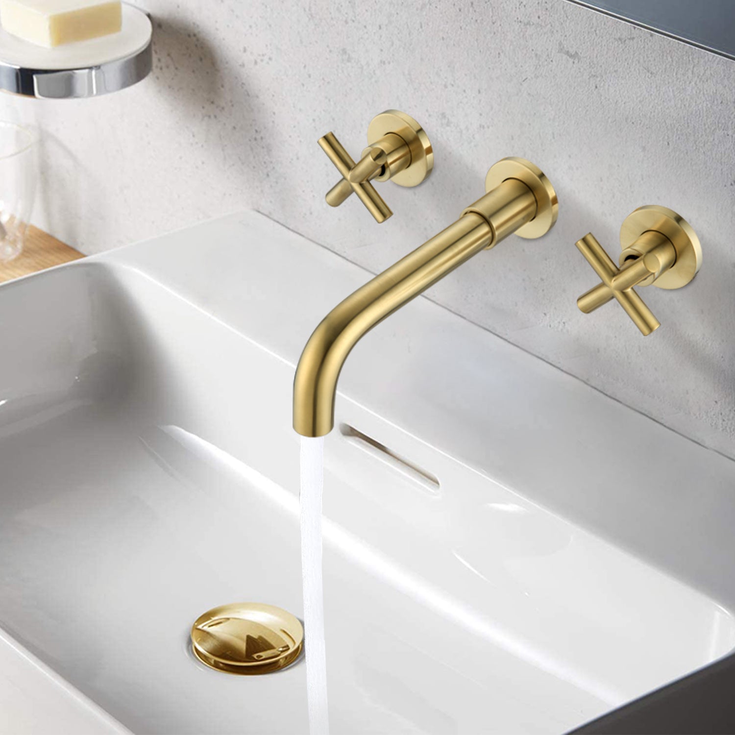 Bathroom Faucet Wall Mounted Bathroom Sink Faucet Brushed Gold Brass