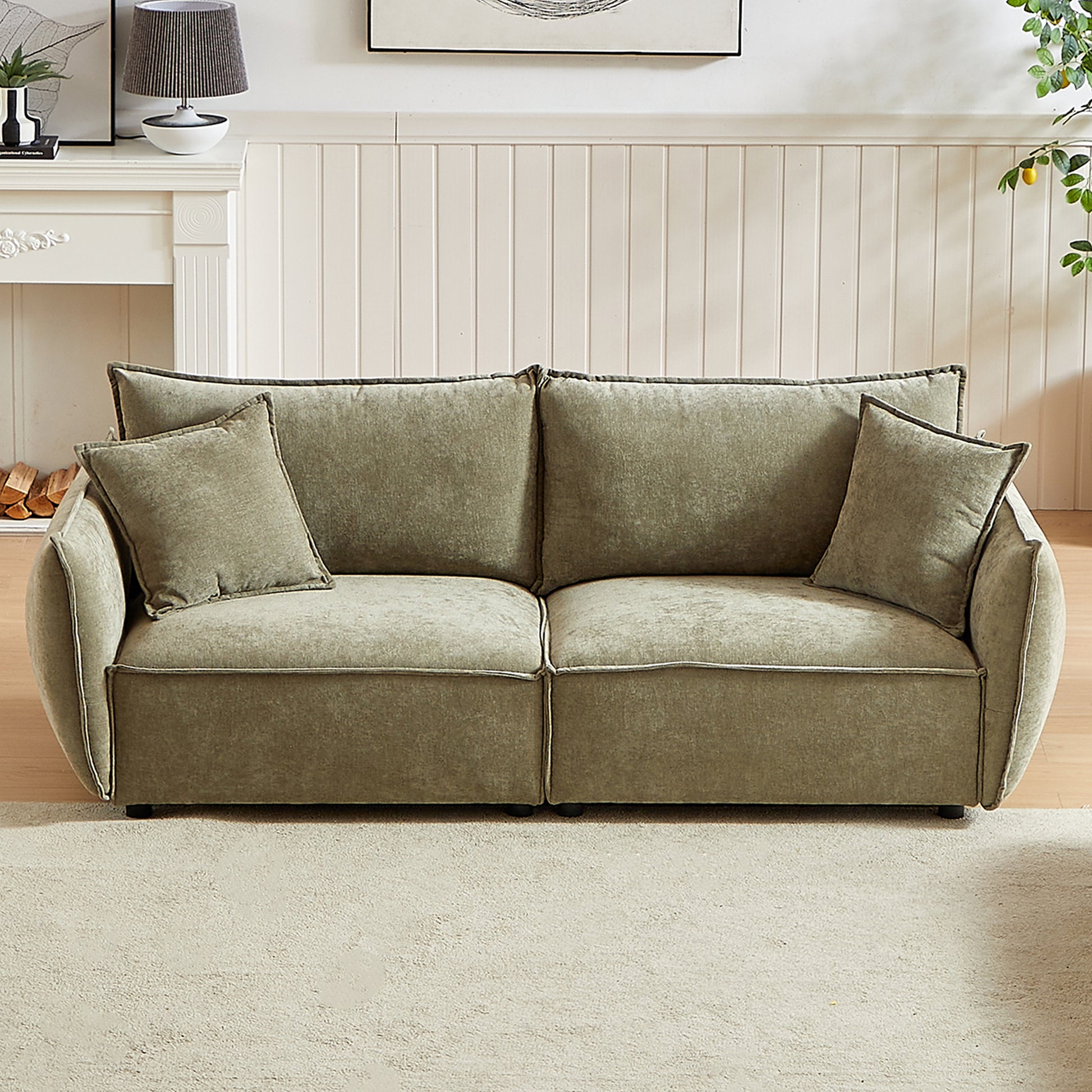 Mh88" Modern Living Room Sectional, Wide Living Room Sectional, Stylish Chenille Triple Sectional With Extra 2 Pillows, Thickly Padded Seat And Back And Armrests For Apartment, Living Room Light Green Chenille Wood Primary Living Space Pine Foam Fabric 3