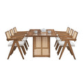 86.61 Inch Oversize Rectangular Waves Dining Table Set,7 Pcs Wooden Dining Table And Chairs,Mid Century Modern Large Kitchen Set For Living Room,Bohemian Dining Table With Rattan Weave For