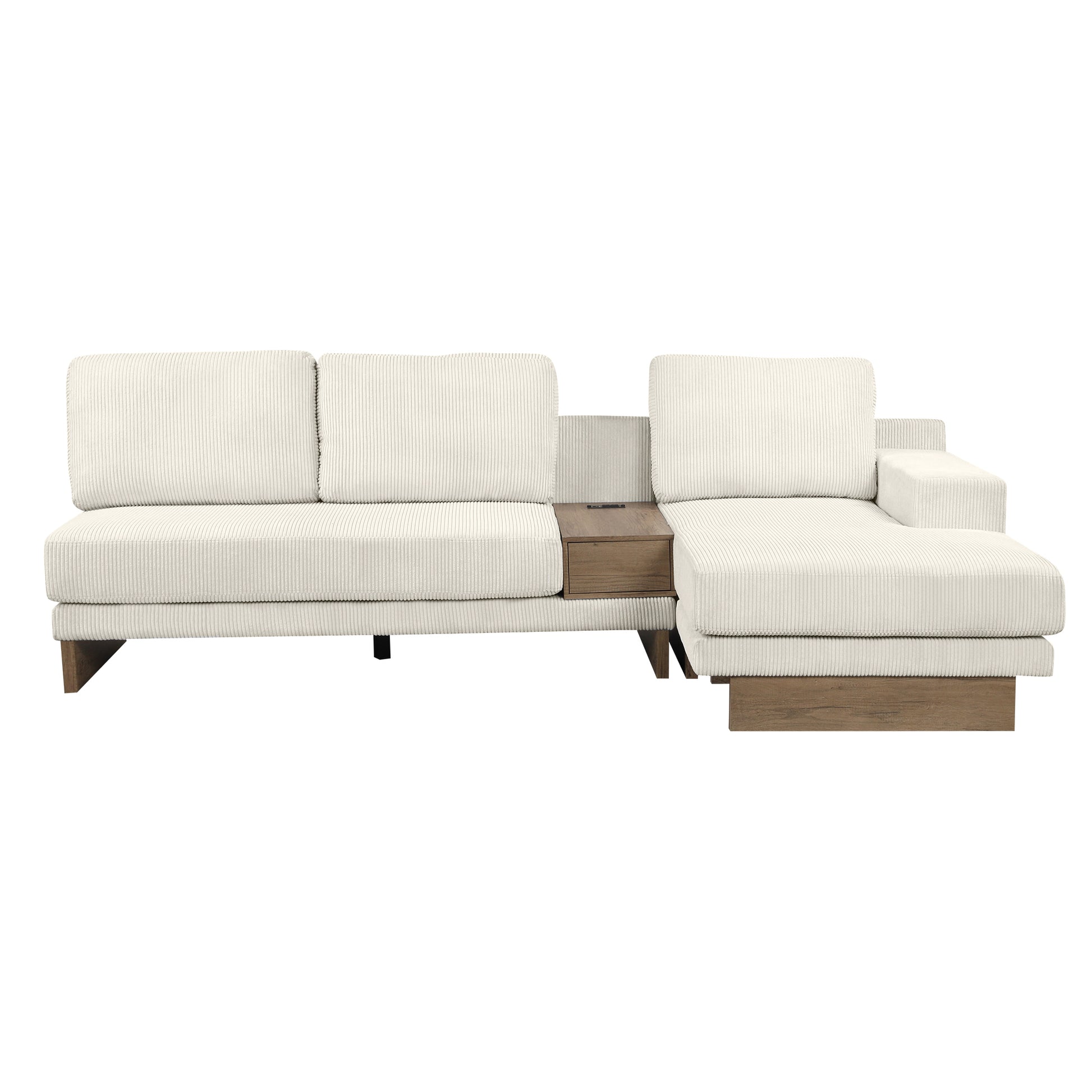 114" L Shaped Sofa Sectional Sofa With Two Usb Ports And Two Power Sockets, A Storage Drawer And A Reversible Chaise Lounge For Living Room, Beige Beige Foam Corduroy 3 Seat