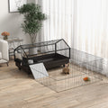 Pawhut Small Animal Cage With Foldable Run Area, Rolling Bunny Cage, Guinea Pig Cage, Hedgehog Cage With Water Bottle, Water Bowl, And Ramps, 46.5