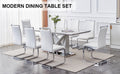 1 Table And 8 Chairs Set.Modern Grey Mdf Faux Marble Dining Table With Double V Shaped Supports.Paired With 8 Modern Pu Artificial Leather Soft Cushion With Silver Metal Legs.F Vv,C 1162 Gray Seats 8 Mdf Metal