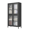 Classic Metal Storage Cabinet Display Cabinet With 4 Glass Doors 4 Shelves Cabinet Bookcase Side Cabinet For Home Office Living Room Kitchen Hallway Black, Waffle Grids Tempered Glass Freestanding 3 4 Shelves Black Office Glass Doors Classic Steel