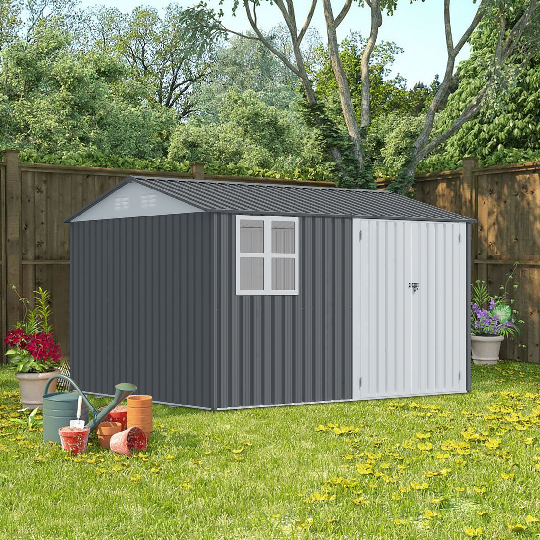 8X10Ft Outdoor Storage Shed With Thickened Galvanized Steel,With Sloped Roof & Double Lockable Door,Storage Shed Large With 6 Vents, Garden Tool Shed For Backyard Garden Patio Lawn Bike,Lawnmower Grey Rectangular None Garden & Outdoor Modern Year Round