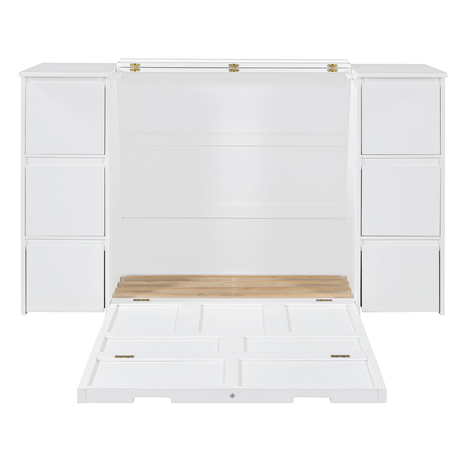 Twin Size Murphy Bed With Drawers, Cabinets And Usb Ports,White Twin White Mdf Lvl