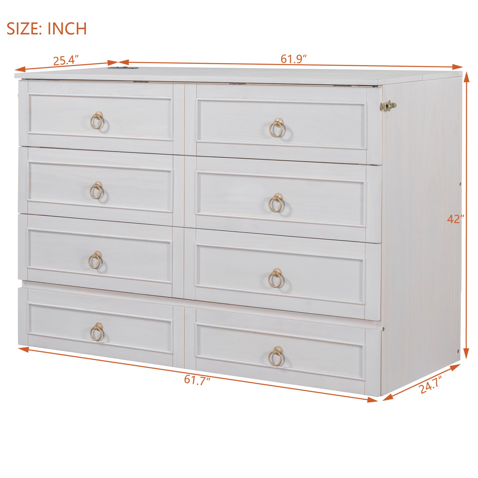 Queen Murphy Bed With Large Drawers,White Queen White Plywood