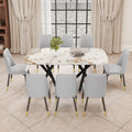 1 Table And 8 Chairs Set.A Rectangular Dining Table With A 0.39 Inch Imitation Marble Tabletop And Black Metal Legs.Paired With 8 Chairs With Pu Leather Seat Cushion And Black Metal Legs.F 1538,C 007 Black Glass Metal