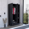 Memphis Wardrobe Armoire With 4 Tier Storage Shelves And 1 Drawer Black Black Bedroom Particle Board