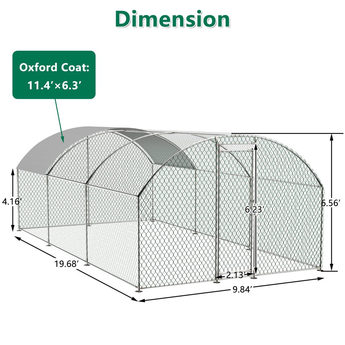 Large Chicken Coop Metal Chicken Run With Waterproof And Anti Uv Cover, Dome Shaped Walk In Fence Cage Hen House For Outdoor And Yard Farm Use, 1" Tube Diameter, 9.84' X 19.68' X 6.56' Silver Metal