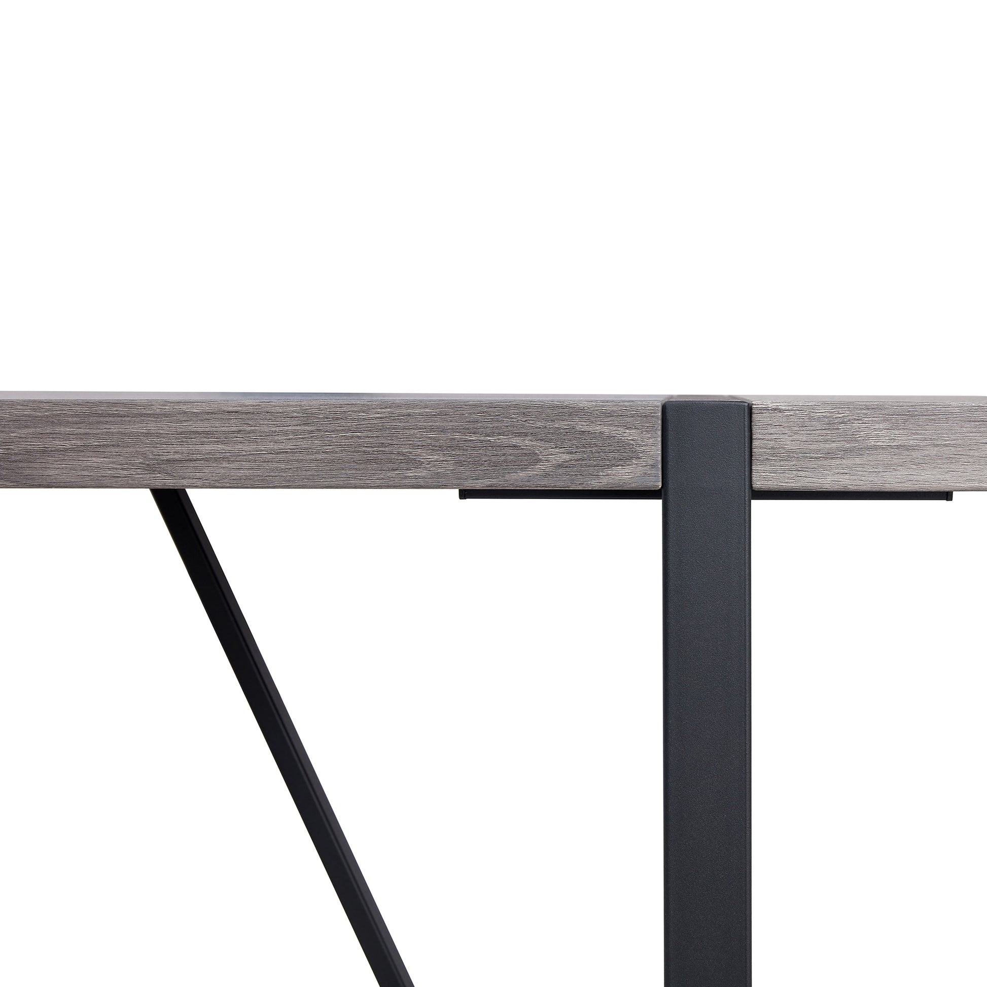 Table And Chair Set, Textured Top In Vintage Retro Grey Wood Grain Desktop, Black Metal Legs. Dining Chair With White Faux Leather Backrest Cushion With Black Metal Legs. Gray,Wood Seats 6 Mdf Metal